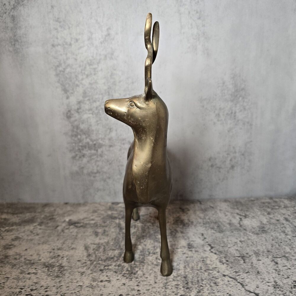 Vintage Mid Century Modern brass Antelope Deer figurine 10x6.5 - Picture 4 of 7